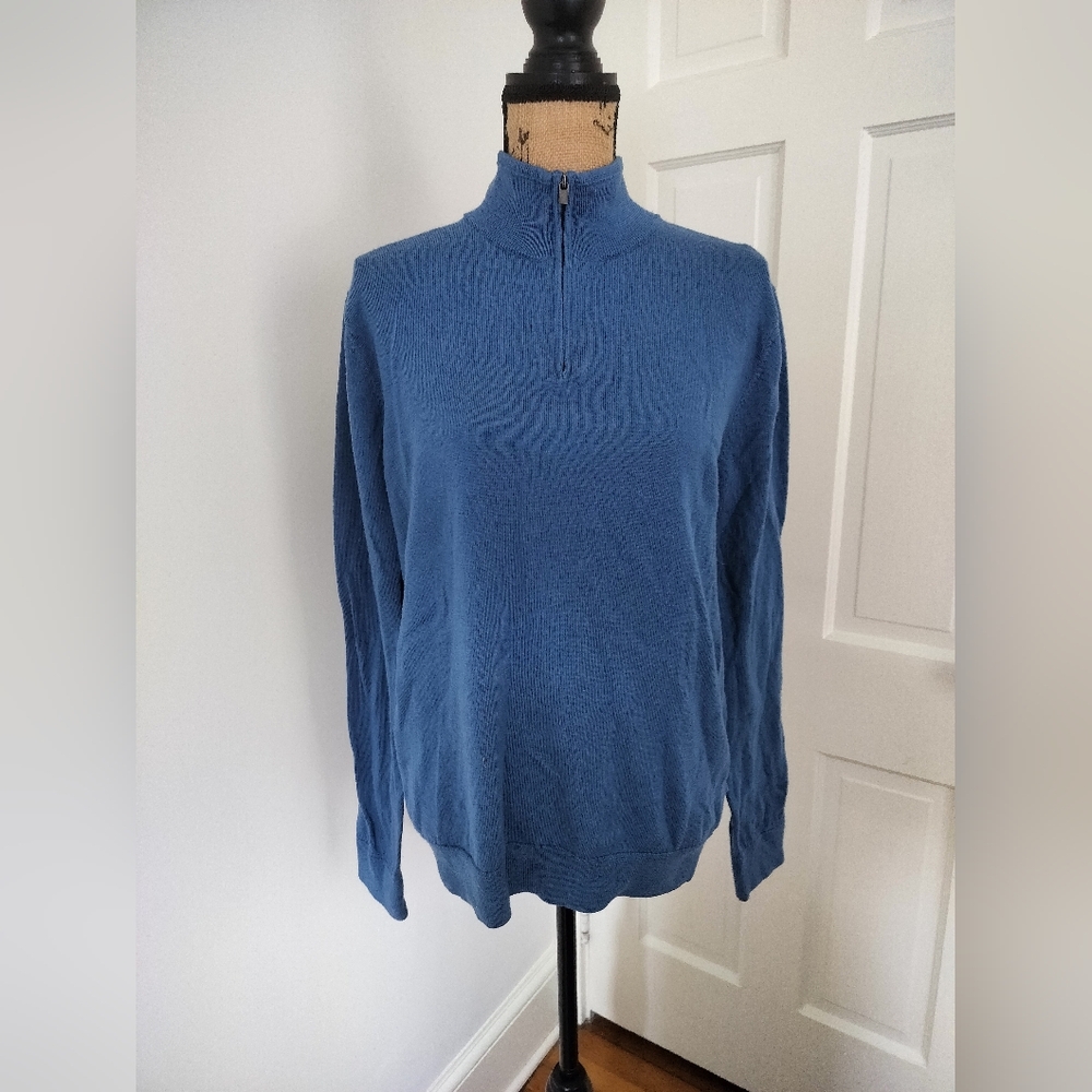 Nordstrom Men's 1/4 Zip Sweater Washable Wool Merino Color Blue Size XL